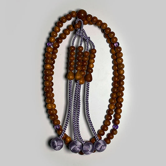 Shingon Mala (Zelkova, Amethyst Spacers , Purple rope)